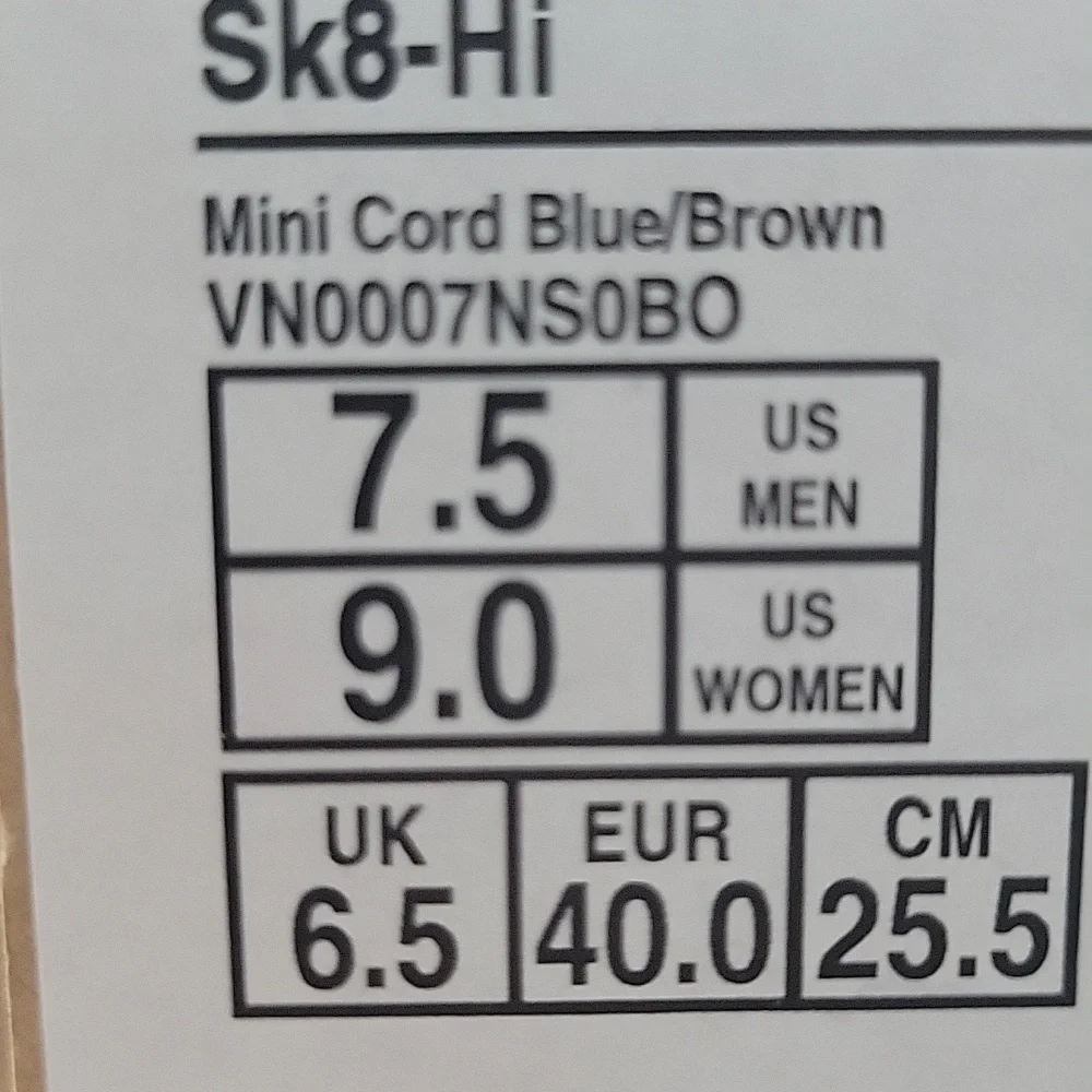 Van's SK8-Hi Brand new in the box no lid authentic uper textile size women 9.0